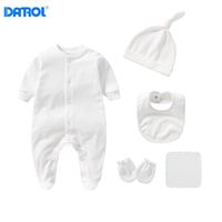 Wholesale 5pcs Set Years baby romper born Baby Clothes Long Sleeve Hat Small Towel Bibs born bodysuitit