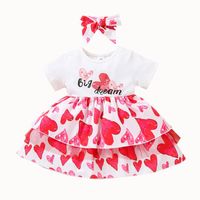 Wholesale Girl s Dresses Baby Girl u2021s Summer Short Sleeve Dress And Headband Fashion Heart Pattern Double Layer A line Princess