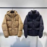Wholesale 2022 men s and women s down jacket twill full body letter Decal label designer men s warm zipper coat vertical Plaid collar winter outside