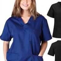 Wholesale Plus Size XS Men Nursing Uniform Blouse Short Sleeve V neck Solid Working Tops with Pocket Doctor Womens Shirt Women