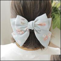 Wholesale Headbands Hair Jewelry Jewelrywomen Girls Japanese Style Chiffon Big Sold Color Bowknot Floral Print Silk Spring Clip Ponytail Clips Alligat