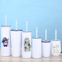 Wholesale 15oz oz Blank Sublimation Skinny Tumbler Stainless Steel Insulated Milk Cup Double Wall Vacuum Travel Mug With Sealed Lid and Straw