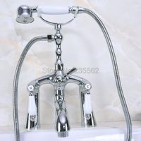 Wholesale Bathroom Shower Sets Polished Chrome Brass Clawfoot Bathtub Faucets Deck Mounted Mixer Tap Tub Faucet Hand Lna1051