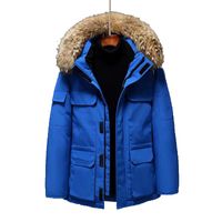 Wholesale Winter new big fur collar down jacket men and women short thickening tide brand loose warm couple mid length goose jacket S XL