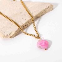 Wholesale European and American INS style K gold plated stainls steel pink natural stone women s Cuban chain necklace jewelry
