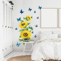 Wholesale Wall Stickers Sunflower Floral Wallpaper Decals Removable DIY Yellow Flower Art Mural Decor For Living Room Bedroom