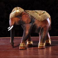 Wholesale Decorative Objects Figurines Thailand Into The Decoration Mouth Home Office Money Drawing Wooden Ornaments Handmade Wood Carving Elephant
