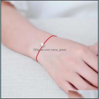 Wholesale Link Chain Bracelets Jewelry Chinese Red Rope Belt With Zircon Bezel Setting Copper Part Sier Gold Plated For Women Man Hand Bracelet Gift