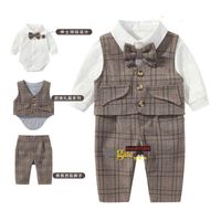 Wholesale Clothing Sets children s clothing baby cotton long sleeve top gentleman three piece boys suit one year old dress spring