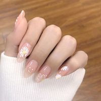 Wholesale False Nails Daisy Glossy With Glue Sticker French Tips Press On Short Ballerina Artificial