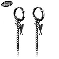 Wholesale Studs Earrings Posalina Scissors Comb Titanium Steel Without Ear Holes Men s Korean Tassel Chain