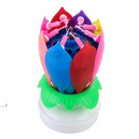 Wholesale Innovative Party Cake Topper Musical Lotus Flower Rotating Happy Birthday Candle W Small Candles RRA9313