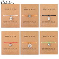 Wholesale Charm Bracelets Lucky Red String Adjustable Rope Bracelet Make A Wish Paper Card Love Tree Elephant Jewelry Gift For Women Men