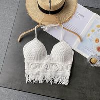 Wholesale Halter Crochet Crop Top Backless Beach Summer Tank Women Bralette Boho Sleeveless Tops Bikini Bra Swimwear Cropped