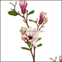 Wholesale Festive Party Supplies Garden Decorative Flowers Wreaths Rinlong Artificial Magnolia Silk Long Stem Fall Decor Flower For Tall Vase Kitche