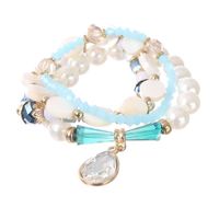 Wholesale Beaded Strands Female Jewelry Bohemian Crystal Beaded Alloy Water Drop Pendant Multi piece Combination Elastic Bracelet