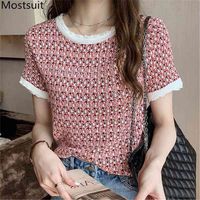 Wholesale Summer Short Sleeve Knitted Sweater Pullover Women O neck Korean Fashion Tops Elegant Ladies Jumpers Femme