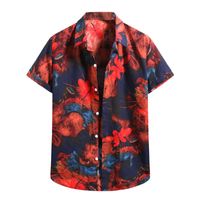 Wholesale Men s T Shirts Hawaiian Floral Print T Shirts Men Casual Short Sleeve Turn Down Collar Harajuku Button Chemises Homme De Couture Grande
