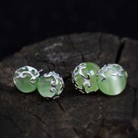 Wholesale Trendy Sterling Silver Green Opal Black Onyx Color Stud Earring for Women Luxury Wedding Ear Pin Fine Jewelry Gift
