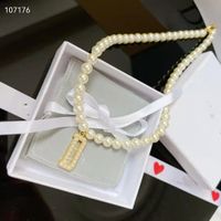 Wholesale Luxury Brand Designer Full Pearl Necklace Alphabet D Charm White Bead Chain Pendant For Women Jewelry