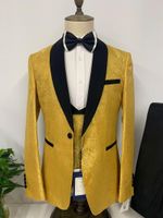 Wholesale Men s Suits Blazers EU Size Fashion Dark Grain Design Mens Piece Wedding Yellow Blue Beige White Purple Prom Party Suit For Men Q16