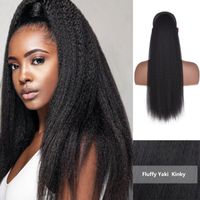 Wholesale Synthetic Wigs Afro Kinky Straight Long Ponytail Wrap Around Magic Paste Clip Hair Natural Black Pony Tail Inch