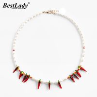 Wholesale Best Lady Fashion Red Chili Pepper for Women Bohemian Beads Handmade Pearls Stone Collar Choker Necklaces Jewelry Gift