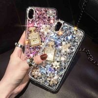 Wholesale Crystal Gem Diamond luxury designer phone cases iphone pro max ProMax Mini Xr Xs X SE Plus s Rhinestone Perfume Bottle Lanyard fashion cellphone case