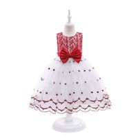 Wholesale Children s Dress Red Baby One Year Old Flower Girl Wave Point Princess Dress Fluffy Piano Performance