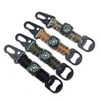 Wholesale Keychains Outdoor Multifunctional Compass Olecranon Bottle Opener Carabiner Key Chains Seven core Umbrella Rope Hand woven Keychain Gifts