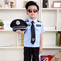 Wholesale Kids Boy Girl Traffic Police Officer Cosplay Costume Child Military Policeman Uniform Set Halloween Carnival Party Stage Clothes G0925