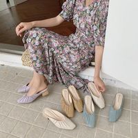 Wholesale Dress Shoes Designer Women Pumps Slippers Slip On Mules CM Heels Casual British Wooden Block Summer Footwear