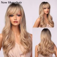 Wholesale New Shanghair Inches Long Synthetic Wigs Natural Wave Brown Ombre Hair Wig Heat Resistant Fiber Made Cosplay Wig for Black White Women Lady