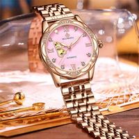 Wholesale Zegarek Damski MG Pink Diamonds Luxury Top Brand Automatic Watch for Women Mechanical Butterfly Stainless Steel Montre Femme