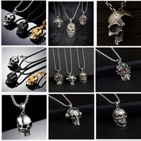 Wholesale Punk Stainless Steel Skull Chain Pendant Necklace Vintage Gold Silvery Black Color Hip Hop Statement Necklaces For Men Women Skeleton Jewelry