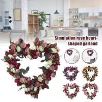 Wholesale Vintage Art Simulation Rose Flowers Wreath cm Heart Shaped Valentine s Day Garland For Door Home Party Wedding Decor Decorative Wreaths
