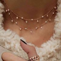 Wholesale 2021 Designs Sterling Crystal Rose Gold Silver Color Dangle Star Cz Drop Choker Necklaces Jewellery For Women