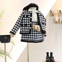 Wholesale 2021 Autumn New Arrival Girls Fashion Houndstooth Pieces Suit Coat Skirt Kids Tweed Sets Girls Clothes
