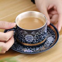Wholesale Mugs Ceramic S999 Sterling Silver Cup Coffee Mug Saucer Creative Gift Couple Travel Office Household Juice