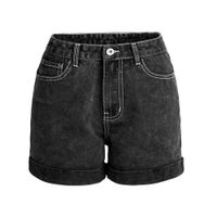 Wholesale 232 Women Jean Shorts High Waist Washed Loose Wide Leg Cuffed Zipper Button Cowboy Pant Denim Shorts Streetwear Black