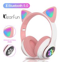 Wholesale Factory Outlet Flash Light Cute Cat Ears Bluetooth Wireless Headphones with Mic Can control LED Kid Girl Stereo Music Helmet Phone Headset Gift