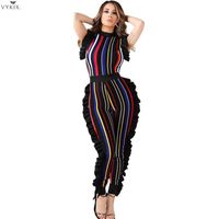 Wholesale Women s Jumpsuits Rompers Spring Rainbow Colorful Stripe Ruffle Sexy Jumpsuit Women Romper O Neck Sleeveless Casual Clearance Sale Overall