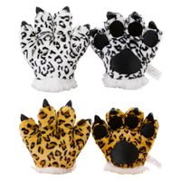 Discount plush leopard toy Five Fingers Gloves Adult Kids Simulation Leopard Plush Fluffy Animal Stuffed Toys Padded Hand Warmer Cosplay Costume Mittens