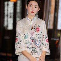 Wholesale Ethnic Clothing Embroidery Chinese Style Tang Suit Blouse Stand Collar Hanfu Women Harajuku Vintage Tops Female Elegant Plus Size xl