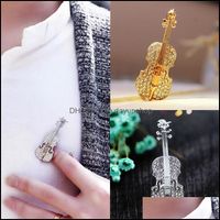 Wholesale Pins Brooches Jewelry Fashion Pins Aessories Love Lapel Pin Gold Color Crystal Violin Scarf For Women Rhinestone Brooch Wedding Broche Drop