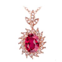 Wholesale Women Necklace Red Created Ruby Crystal Pendant Necklace For Ladies Girls with Inch Rose Gold Chain