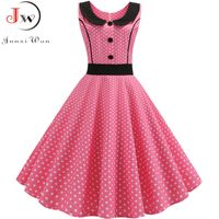 Wholesale Summer Women Pink Polka Dot Elegant Party Dress Retro Vintage s s Pin Up Rockabilly Plus Size Casual Robe Femme