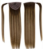 Wholesale Ponytail Extension Human Hair Balayage Clip in Brown Fading to Strawberry Blonde Highlights Wrap Around Pony tail hairpiece quot
