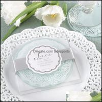 Wholesale Favor Event Festive Home Garden50Set Coaster Favors And Gifts Glass Lace Coasters Supplies Party Guest Gift Box Presents Wedding Favours D