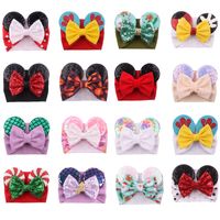 Wholesale Baby Velvet Hair Belt Solid Color Hairpin child Sequin Glitter Big Bow Headbands Mouse Ear Wide Boutique Girl Hairs Accessories
